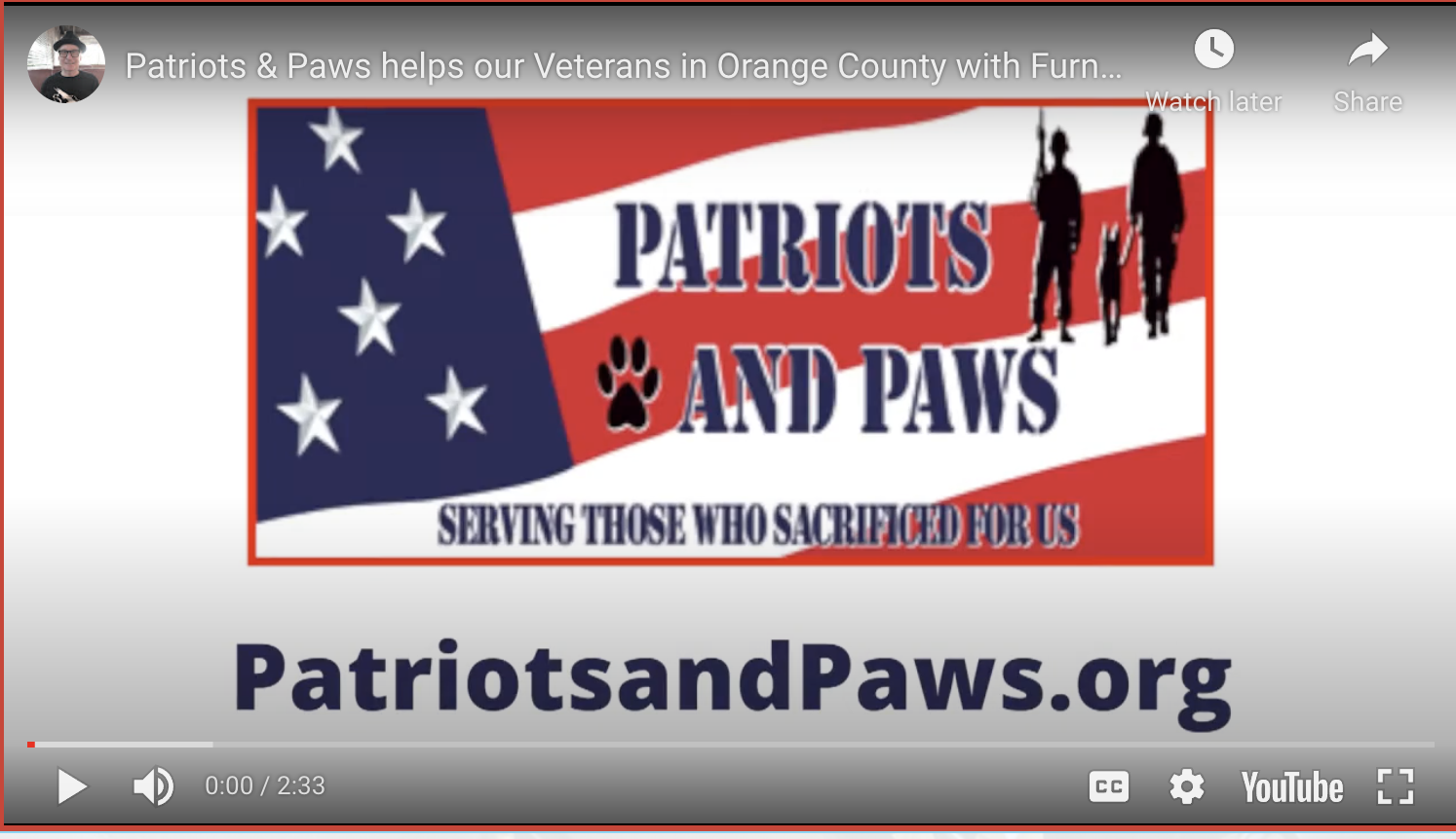 Patriots & Paws helps our Veterans in Orange County with Furnishings and Companionship Animals